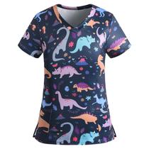 Scrub Tops DCHPEHY de manga curta com decote em V elástico para mulheres