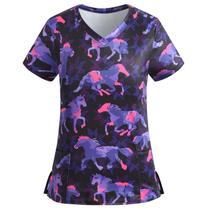 Scrub Tops DCHPEHY de manga curta com decote em V elástico para mulheres