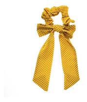 Scrunchie De Bolinhas Para Cabelo Com Laço Amarelo E Branco Scrunchie De Bolinhas Para Cabelo Com Laço Amarelo E Branco