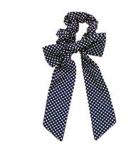 Scrunchie De Bolinhas Para Cabelo Com Laço - Azul E Branco