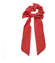 Scrunchie De Listras Para Cabelo Com Laço Vermelho E Branco Scrunchie De Listras Para Cabelo Com Laço Vermelho E Branco