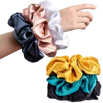 Scrunchies CEELGON Big Satin para mulheres, pacote com 6 (preto, dourado, etc.)