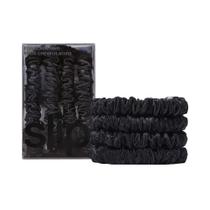 Scrunchies de Cetim Preto - Conjunto com 4 Elásticos Finos