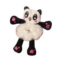 Scrunchies de Pelúcia com Desenhos de Panda, Vaca, Gato e Coelho - Acessório Infantil