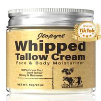 Sebo bovino Jtopyrt para pele: bálsamo orgânico de sebo e mel alimentados com capim e bálsamo para pele de sebo bovino batido hidratante facial de sebo nutritivo profundo para todos os tipos de pele