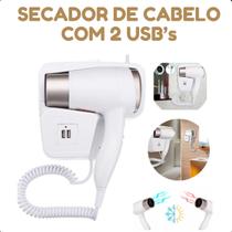Secador 110V de Cabelo Branco Compacto Tipo Hotel para Hotéis e Banheiros