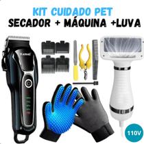 Secador 2 em 1 Original + Máquina de Tosa KM 1991 e Luva Ajustável Azul