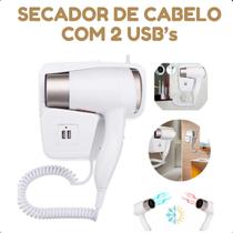 Secador Branco Fixo Para Hotéis E Spas Com Usb 220V