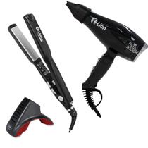 Secador Cabelo Aero 3000w Lion 220v+ Prancha Tittan 500f Lion Preto + Suporte