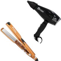 Secador Cabelo Aero 3000w Lion 220v Preto + Prancha Chapinha Pro Tittan 500 Lion 250 Bivolt Cobre