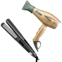 Secador Cabelo Pro 2600w Lion 220v Dourado + Prancha Chapinha Extreme Lizze 480f 220v