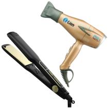 Secador Cabelo Pro 2600w Lion 220v Dourado + Prancha Chapinha Supreme Lizze 485f 220v