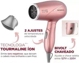 Secador de Cabelo Bivolt Mondial Travel Golden Rose 1200W Dobrável - SC-47