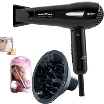 Secador De Cabelo Britania 1200w Ion Mini Dobravel Viagem Travil Com Difusor De Cachos Acessórios