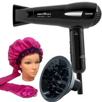 Secador De Cabelo Britania 1200w Ion Mini Dobravel Viagem Travil Com Difusor De Cachos Acessórios