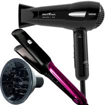 Secador De Cabelo Britania 1200w Ion Mini Dobravel Viagem Travil Difusor Cachos Prancha Bbg Larga Bivolt