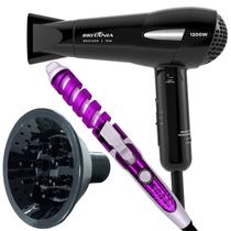 Secador De Cabelo Britania 1200w Ion Mini Dobravel Viagem Travil Difusor Modelador Cachos