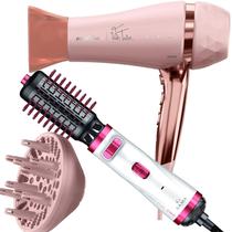 Secador De Cabelo Britania Profissional 2100w Ion Tubi Ar Quente Frio Difusor De Cachos Escova Rotativa Gama Italy Rosa