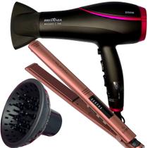 Secador De Cabelo Britania Profissional 2100w Ions Ar Quente Frio Bs22 Difusor Prancha Gama Italy Cerâmica 450ºf Marula Progressiva Bivolt