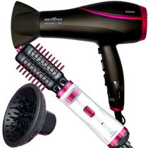 Secador De Cabelo Britania Profissional 2100w Ions Tourmaline Ar Quente Frio Bivolt Com Difusor De Cachos Escova Rotativa Gama Italy 2300 Giratória