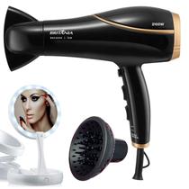 Secador De Cabelo Britania Profissional 2100w Ions Tourmaline Ar Quente Frio Bivolt Com Difusor de Cachos Espelho Led