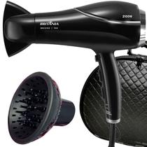 Secador De Cabelo Britania Profissional 2100w Ions Tourmaline Ar Quente Frio Bivolt Com Difusor De Cachos Maleta