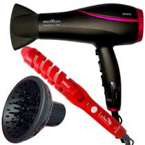 Secador De Cabelo Britania Profissional 2100w Ions Tourmaline Ar Quente Frio Bivolt Com Difusor de Cachos Modelador Gama Italy Lichia