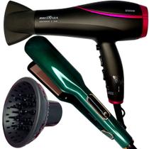 Secador De Cabelo Britania Profissional 2100w Ions Tourmaline Ar Quente Frio Bivolt Com Difusor de Cachos Prancha Cerâmica 200ºc Larga