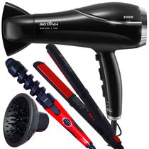 Secador De Cabelo Britania Profissional 2100w Ions Tourmaline Ar Quente Frio Bivolt Com Difusor De Cachos Prancha Cerâmica 210ºc Modelador Nova