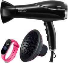 Secador De Cabelo Britania Profissional 2100w Ions Tourmaline Ar Quente Frio Bivolt Com Difusor De Cachos Relógio Led