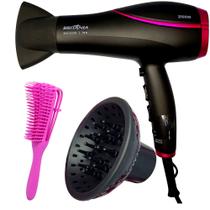 Secador De Cabelo Britania Profissional 2100w Ions Tourmaline Ar Quente Frio Bs21 Bivolt Com Difusor Cachos Escova Polvo