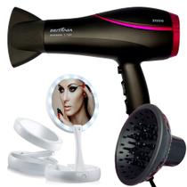 Secador De Cabelo Britania Profissional 2100w Ions Tourmaline Ar Quente Frio Bs21 Bivolt Com Difusor Cachos Espelho Led