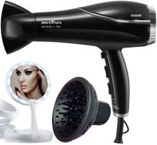 Secador De Cabelo Britania Profissional 2100w Ions Tourmaline Ar Quente Frio Bs21 Bivolt Com Difusor De Cachos Espelho Led