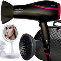 Secador De Cabelo Britania Profissional 2100w Ions Tourmaline Ar Quente Frio Bs21 Bivolt Com Difusor de Cachos Maleta Espelho Led