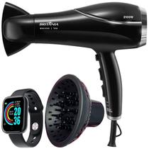 Secador De Cabelo Britania Profissional 2100w Ions Tourmaline Ar Quente Frio Bs21 Bivolt Com Difusor De Cachos Smartwatch