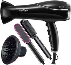 Secador De Cabelo Britania Profissional 2100w Ions Tourmaline Ar Quente Frio Bs21 Com Difusor Cachos Escova Alisadora 2 em 1 Hq Bivolt