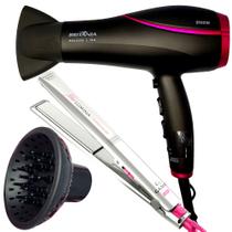 Secador De Cabelo Britania Profissional 2100w Ions Tourmaline Ar Quente Frio Bs21 Com Difusor Cachos Prancha Gama Italy Cerâmica 430ºf Bivolt