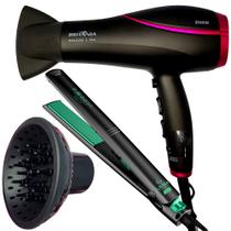 Secador De Cabelo Britania Profissional 2100w Ions Tourmaline Ar Quente Frio Bs22 Com Difusor de Cachos Prancha Gama Italy Cerâmica 430ºf Bivolt