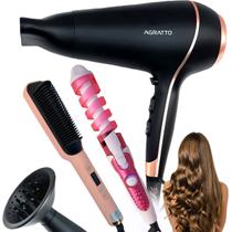 Secador de cabelo cacheado escova alisadora e modelador kit