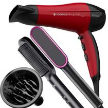 Secador De Cabelo Cadence 2200w Profissional Ar Quente e Frio Rougi Com Difusor Cachos Escova Secadora Alisadora 2 Em 1 Hq