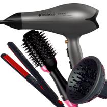 Secador De Cabelo Cadence Profissional 2000w Ions Ar Quente Frio Com Difusor De Cachos Prancha Cerâmica 210ºc Escova Secadora City
