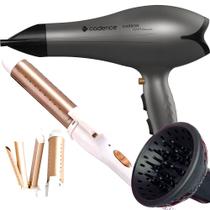 Secador De Cabelo Cadence Profissional 2000w Ions Ar Quente Frio Com Difusor De Cachos Prancha Modelador 2em 1