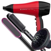 Secador De Cabelo Cadence Profissional 2200w Ions Ar Quente Frio Rougi Com Difusor De Cachos Escova Alisadora 2 em 1 Hq