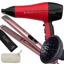 Secador De Cabelo Cadence Profissional 2200w Ions Ar Quente Frio Rougi Com Difusor De Cachos Prancha De Cabelo Gama Italy Digital 450ºf