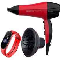 Secador De Cabelo Cadence Profissional 2200w Ions Ar Quente Frio Rougi Com Difusor De Cachos Relógio Led