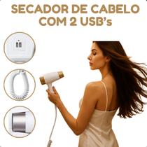 Secador de Cabelo Compacto Branco com USB para Hotéis 110V Secador de Cabelo Compacto Branco com USB para Hotéis 110V