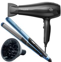 Secador De Cabelo Gama Italy 2100w Ions Ar Quente Frio Profissional Motor Ac Eleganza Difusor De Cachos Prancha Titanium 220ºc Progressiva Blue
