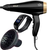 Secador De Cabelo Gama Italy 2200w Gold Ions Óleo de Argan Profissional Salão Ar Quente e Frio Com Difusor Cachos Relogio Led