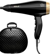 Secador De Cabelo Gama Italy 2200w Gold Ions Óleo de Argan Profissional Salão Ar Quente e Frio Com Maleta Preta