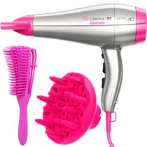 Secador De Cabelo Gama Italy 2200w Ion Profissional Salão Ar Quente Frio Rosa Auto Bivolt Com Difusor Cachos Escova Polvo